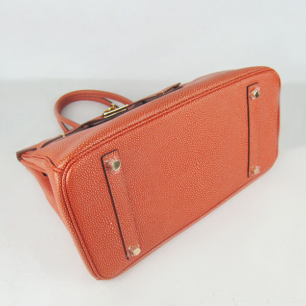 High Quality Fake Hermes Birkin 35CM Pearl Veins Leather Bag Orange 6089 - Click Image to Close